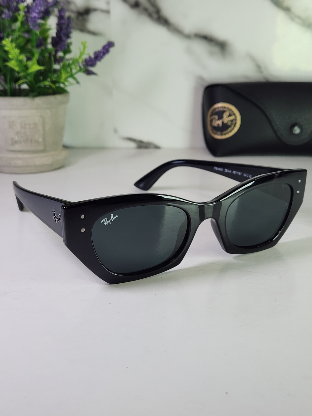 Ray-Ban Zena Women’s Black Cat-Eye Sunglasses. Made In Italy
